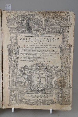 Ludovico Ariosto (1474-1533): Orlando Furioso.Tutto ricoretto & di nuove Figure adornato, Venedig, Valgrisi 1587, Versepos "Der rasende ...