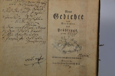Gedichte von dem Verfasser des Frühlings (Ewald Christian von Kleist), 6 Titel in einem Band, Berlin, Voß 1753-74, über 688 S., Neue Gedichte ...