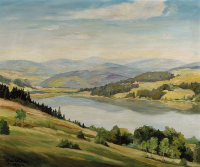 Max Weber, Heimatmaler der 1.Hälfte des 20.Jh., "Titisee mit Blick gegen den Feldberg", um 1930, Münchner Schule, Öl/Malplatte, Rahmen, ...