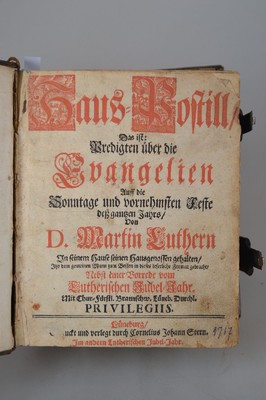 Haus Postille: Predigten über die Evangelien von Martin Luther, Lüneburg, Cornelius Johann Stern (1675-1747) im Lutherischen Jubeljahr (1717), in 3 ...