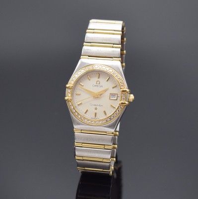 OMEGA Constellation Damenarmbanduhr in Stahl/Gold mit Brillantbesatz Referenz 896 1201, Schweiz um 2000, quarz, Boden aufgedr., Gliederband m. ...