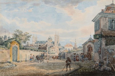 Joseph Adolf Müller, geb. 1811 Mainz, studierte 1830-32 in München, war tätig in Düsseldorf, hier: "Worms vom Speyer Tor aus", Blick ...