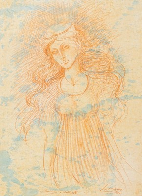 Werner Holz, 1948 Grünstadt-1991 Ludwigshafen, Hommage a Botticelli, aquarellierte Rötelzeichnung, sign., dat. 1979 und bez. Rom,betitelt, ca. ...