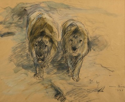 Otto Dill, 1884 Neustadt a.d. Weinstraße-1957 Bad Dürkheim, zwei schreitende Löwen, Aquarell über Bleistift, rechts unten sign. und dat. 1926, ...