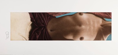 Willi Kissmer, geb.1951, Radierung, langer Halbakt IV, rechts unten mit Stempelsignatur, verso mit dem Nachlassstempel von Willi Kissmer, ca. 87x41 cm