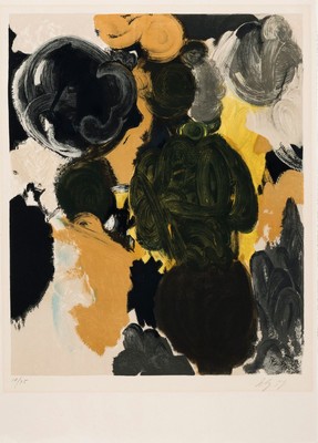 Ernst Wilhelm Nay, 1902 - 1968, Farblitho (NOR) 1959, num. 58/75, re. u. handsigniert, l. gebräunt und l. Lichtschaden durch ehemaliges PP., ...