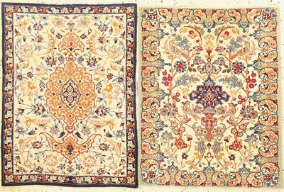 1 paar Esfahan fein, Persien, um 1960, Korkwolle auf Seide, ca. 93 x 70 cm, ca. 1,0 Mio. Kn/qm, EHZ: 2
