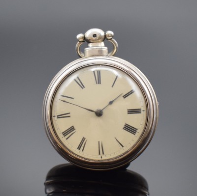 Will. Williams schwere Spindeltaschenuhr in Sterlingsilber, England Hallmark 1838, glattes Geh. u. Übergeh., Emailzifferbl. riss., röm. Zahlen, ...