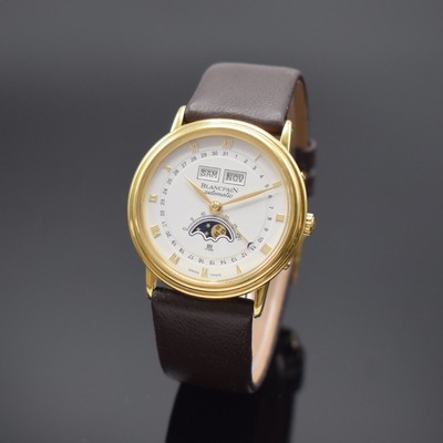 BLANCPAIN Villeret Herrenarmbanduhr mit Vollkalender in GG 750/000 Referenz 6595-1418, Schweiz verk. 1996, Automatik, 3-teil. Geh., Boden und ...