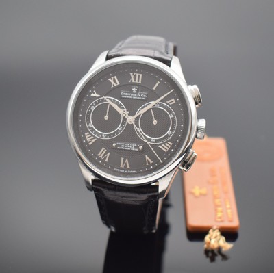 DREYFUSS & Co. Hand Made Herrenarmbanduhr mit Chronograph, Schweiz um 2020, Automatik, beids. vergl., verschr. Stahlgeh. inkl. orig. Lederband m. ...