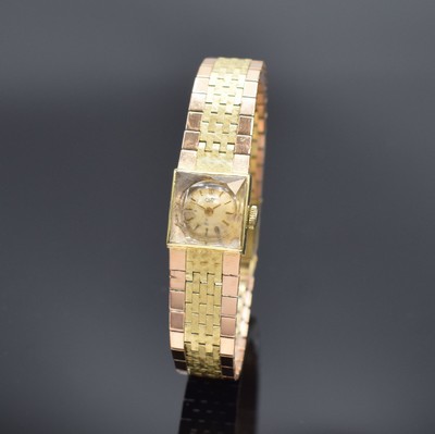 CITO Damenarmbanduhr in GG 585/000, Schweiz um 1960, Handaufzug, Boden aufgedr., Band in GG/RG 585/000, Glas facett., silb. Zifferbl. altersb. ...