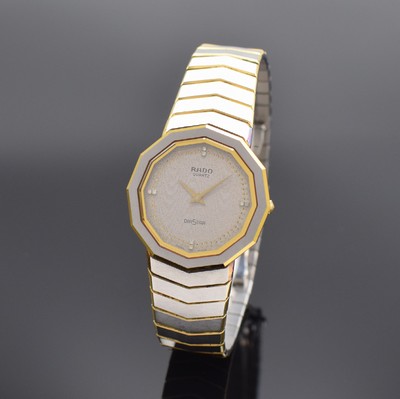 RADO Diastar Damenarmbanduhr, Schweiz um 1985, quarz, Edelstahl teils verg., Gliederband m. dopp. Faltschl., silb. Zifferbl. m. gold. Minuterie, ...