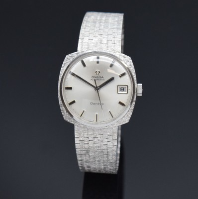 OMEGA Geneve Armbanduhrwerk im neutralen WG 750/000 Gehäuse, Schweiz um 1968, Automatik, Boden aufgedr., silb. orig. Zifferbl. m. aufgel. Std.-Ind., ...