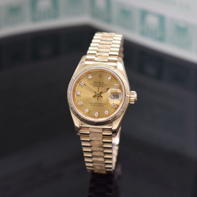 ROLEX Damenarmbanduhr Oyster Perpetual Datejust Referenz 69278, Automatik, E-Serie, Chronometer der Superlative in GG 750/000 inkl. Präsidentband m. ...