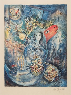 Marc Chagall, 1887-1985, Farblithographie, rechts unten drucksigniert, links unten num. E 19/500, ca. 70x53cm, u.Gl., R. ca. 108x87cm