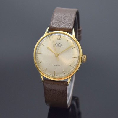 ARCTOS Armbanduhr in GG 585/000, Automatik, Schweiz um 1966, 2-teil. Geh. l. dell., Boden mit Widmungsgravur aufgedr., silb. Zifferbl. m. aufgel. ...