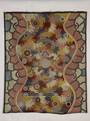 Clifford (1932-2002) & Michelle Possum Nungurrayi (geb. 1967 Papunya), "Mens Ceremony - Four Dreaming", 1989, großformatigePunktmalerei, ...