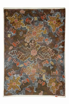 Eunice Napangardi, um 1950-2005, Australien,Aborigine-Künstlerin, "Bush Banana Dreaming", 1990, Punktmalerei mit organischen und ...