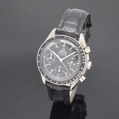 OMEGA Armbandchronograph Speedmaster Reduced Referenz 175.0032, Automatik, Schweiz um 1990, Edelstahlgeh. inkl. Lederband m. orig. Dornschl., Boden ...