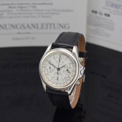 PHILIPPE DUBOIS Armbandchronograph Art Deco 1925 in Silber, Automatik, 3-teil. Sterlingsilber-Gehäuse, Boden u. Glasrand aufgedr., Anz. v. Std., ...