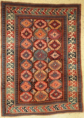 Antiker Moghan, Kaukasus, 19.Jhd, Wolle aufWolle, ca. 222 x 164 cm, EHZ: 2-3(restauriert)