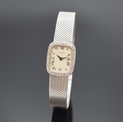 CARTIER / PIAGET diamantbesetzte Damenarmbanduhr in WG 750/000, Schweiz um 1970, Handaufzug, 4-fach verschr. Piaget-Geh., anges. Milanaiseband ...