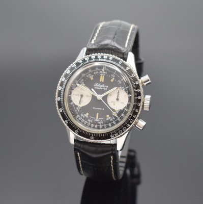 SELECTRON Computer Olech & Weiss sportlicher Herrenchronograph in Stahl, Schweiz um 1970, Handaufzug, verschr. Geh., schwarze ...