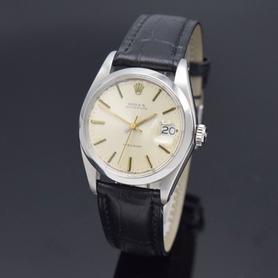 ROLEX Oysterdate Precision Herrenarmbanduhr Referenz 6694, Schweiz um 1974, Handaufzug, verschr. Edelstahlgeh., silb. Zifferbl. z. T. altersbed. ...