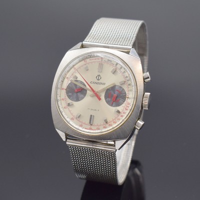 CANDINO Herrenarmbanduhr mit Chronograph, Schweiz um 1965, Handaufzug, Edelstahlgeh. inkl. neutr. Stahlband, Boden verschr., silb. Zifferbl. m. ...