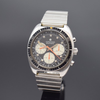 JUNGHANS Olympic Herrenarmbanduhr mit Chronograph in Stahl, Schweiz / Deutschland um 1970, Handaufzug, 2-teil. Gehäuse, Boden geschr., unsign. ...
