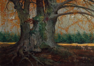 Gustav Ernst, 1858 Elsterberg-1945 Bad Dürkheim, Knorriger Baum in herbstlicher Landschaft, Öl/Lwd, rechts unten signiert, ca. 50x70cm, R. ca. ...