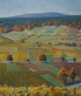 Gustav Ernst, 1858 Elsterberg-1945 Bad Dürkheim, Der Schlammberg bei Bad Dürkheim, rückseitig betitelt und dat. 1934, Öl/Lwd, rechts unten ...