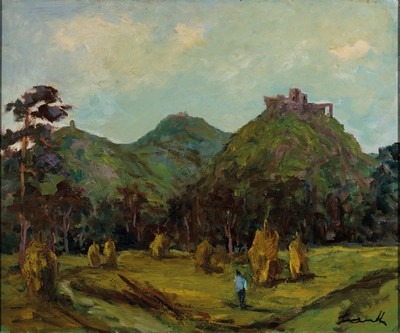 Robert Lauth, 1896-1985 Ludwigshafen am Rhein, Die Trifelsgruppe, rückseitig so betitelt, Öl/Lwd, rechts unten signiert, ca. 50x60cm, R. ca. 57x67cm
