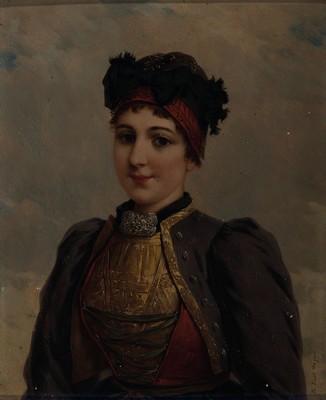 Friedrich Karl Wagner, 1877 Gochsheim-1951 Karlsruhe, Porträt einer jungen Frau in Tracht, Öl/Holz, rechts unten signiert Fr. Karl Wagner, ca. ...