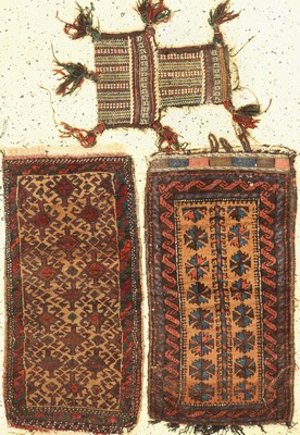 3 Lots Taschen & Salztasche, Belutsch, Persien, um 1900, Wolle auf Wolle, ca. 88 x 48cm, EHZ: 3