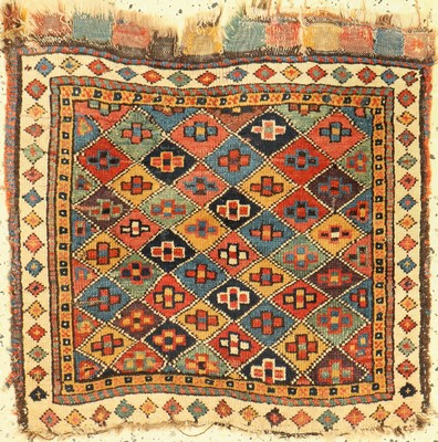 Antiker Moghan Taschenfront, Kaukasus, 19.Jhd, Wolle auf Wolle, ca. 60 x 60 cm, EHZ: 3