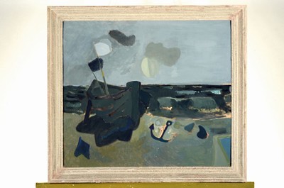 Hermann Bachmann, 1922 Halle-1995 Karlsruhe,Boot am Strand, Gouache auf Papier, links unten signiert, ca. 53x60cm, u.Gl., R. ca. 63x71cm
