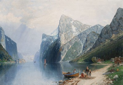 Carl Schmitz-Schulten, 1870-1958 Düsseldorf, Norwegische Fjordlandschaft, Öl/Lwd, rechts unten sign., ca. 70x100cm, R. ca. 92x122cm
