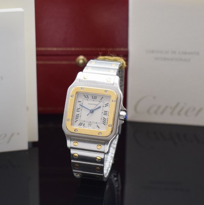 CARTIER Armbanduhr Santos Galbée Referenz 1566, Edelstahl/Gold kombiniert inkl. Gliederband m. Faltschl., quarz, Boden 8-fach verschr., ...