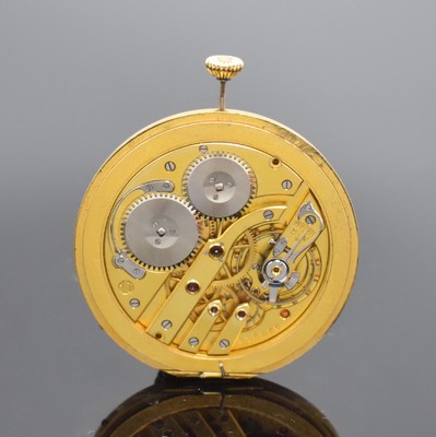 IWC Taschenuhrwerk Kaliber 73, Schweiz um 1930, gold. Zifferbl. m. arab. Zahlen und Indizes fl., kl. Sek. b. 6, gold. Zeiger, verg. Brückenankerwerk ...