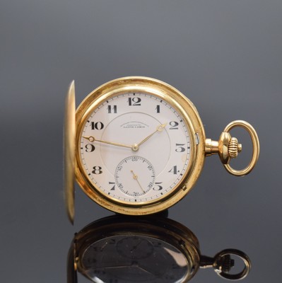 A. LANGE & SÖHNE / DUF Savonette Herrentaschenuhr in RG 585/000, Deutschland um 1925, glattes Lucia 3-Deckel Goldgeh. angel., Sprungdeckel m. ...