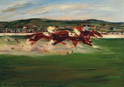 Otto Dill, 1884 Neustadt - 1957 Bad Dürkheim, Pferderennen, augenblickhafte Wiedergabe des Tempos, unterstützt durch die bunten Farbflecken der ...