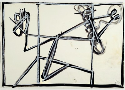 Markus Lüpertz, geb. 1941, Tusche und Gouache auf geripptem Büttenpapier, re. unten monogrammiert, die Entstehungszeit ist Ende der 1970er Jahre, ...
