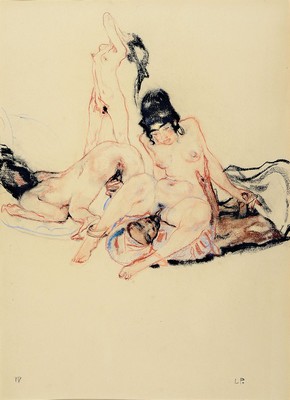 Leo Putz, 1869-1940, monogrammiertes Pastell auf Papier aus einer Folge von 14 Erotik Pastellen, erotische Darstellung, um 1924, handmonogrammiert, ...