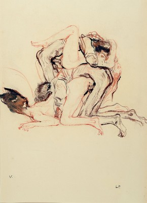 Leo Putz, 1869-1940, monogrammiertes Pastell auf Papier aus einer Folge von 14 Erotik Pastellen, erotische Darstellung, um 1924, handmongrammiert, ...
