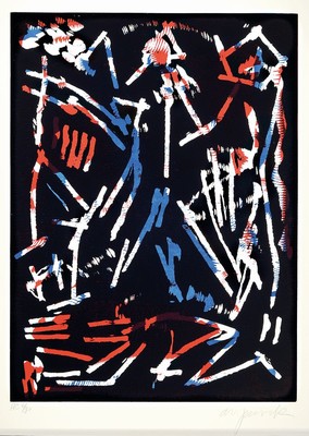 A.R. Penck, 1939-2017, Titel: MUL, BUL, DANG & Sentimentality, Farbholzschnitt auf Büttenkarton, handsign., num. HC 6/30, aus 1988, Blatt ca. ...