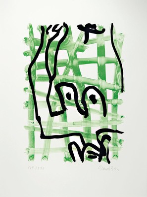Georg Baselitz, geb. 1938, Farblithografie auf Büttenpapier, handsign., dat. num. 104/150, aus 1993, Blatt ca. 76,5x56 cm, R., ca.86,5x66 cm