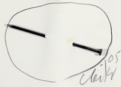 Günther Uecker, geb. 1930, Nagelobjekt, Großer Nagel durch Papier, handsign., dat. (20)05, unter Glas, Holzrahmen, gesamt ca. 24x32 cm