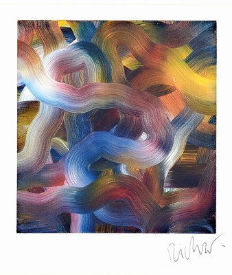 Gerhard Richter, geb. 1932, Offsetlithografie auf leichtem Karton, abstrakte Komposition, handsign., Blatt ca. 23x20,5 cm, R. ca. 50x40 cm