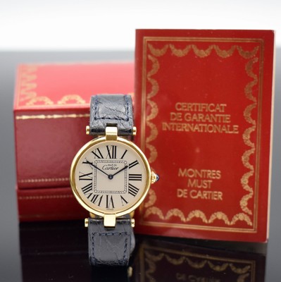 CARTIER Paris Vermeil Damenarmbanduhr Referenz 59003 mit original Box und Zertifikat, Schweiz um 1993, quarz, verg. Silbergehäuse, Boden 2-fach ...